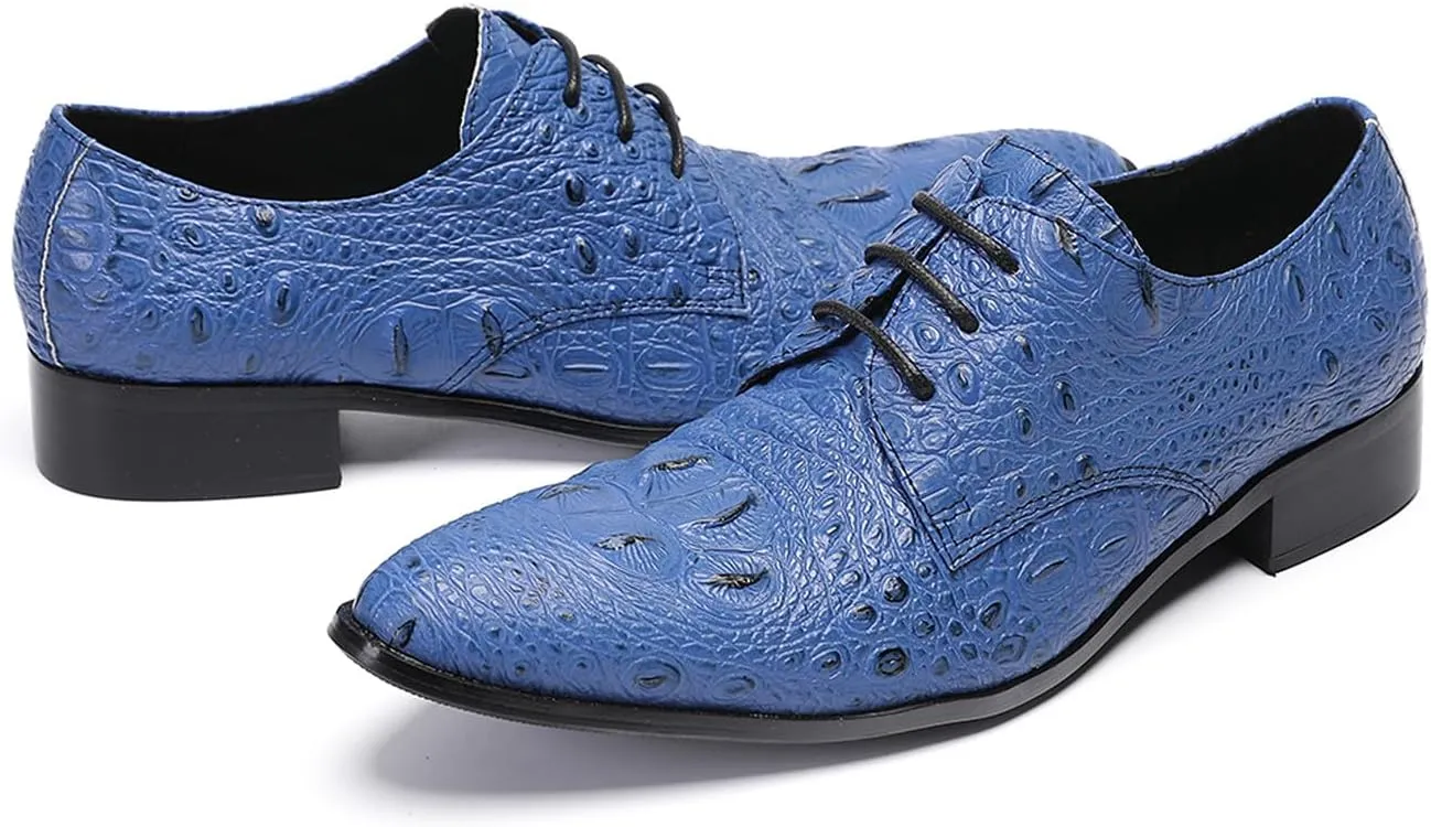 Santimon Men's Genuine Leather Oxfords Dress Shoes - Exotic Crocodile Pattern Lace-Up Formal Shoes, Premium Non-Slip Sole Derby for Business, Wedding and Formal Events