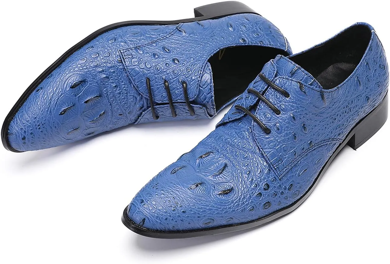 Santimon Men's Genuine Leather Oxfords Dress Shoes - Exotic Crocodile Pattern Lace-Up Formal Shoes, Premium Non-Slip Sole Derby for Business, Wedding and Formal Events