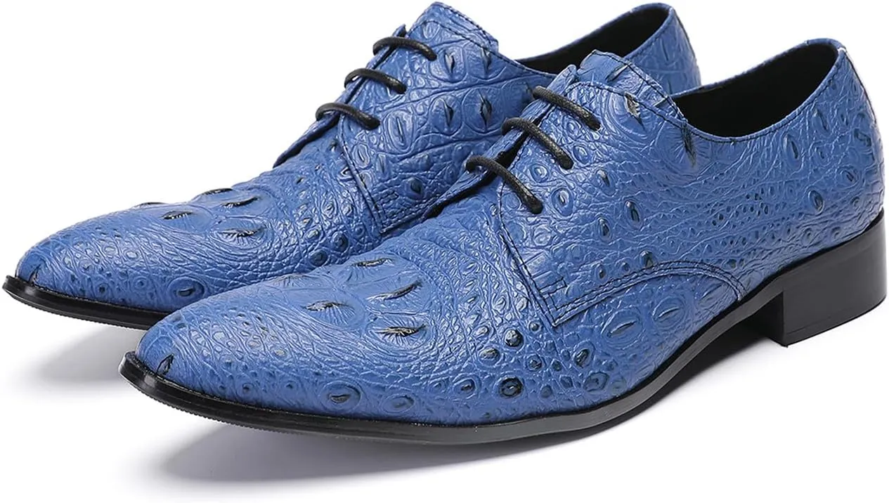 Santimon Men's Genuine Leather Oxfords Dress Shoes - Exotic Crocodile Pattern Lace-Up Formal Shoes, Premium Non-Slip Sole Derby for Business, Wedding and Formal Events