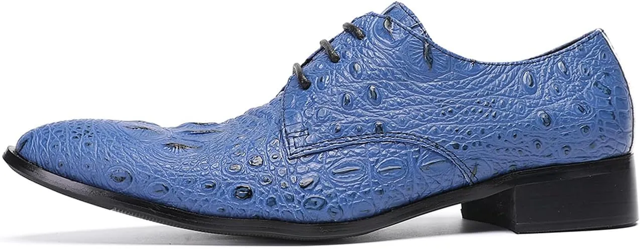 Santimon Men's Genuine Leather Oxfords Dress Shoes - Exotic Crocodile Pattern Lace-Up Formal Shoes, Premium Non-Slip Sole Derby for Business, Wedding and Formal Events