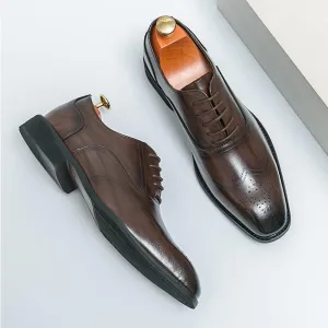 Santimon Men's Leather Oxford Dress Shoes with Perforated Brogues Details Lace-Up Formal & Business Derby Shoes