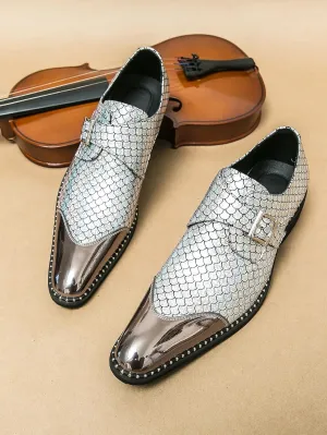 Santimon Men's Loafers Leather Gold & Silver Cap Toe Buckle Monk Shoes Party Wedding Prom Business Shoes