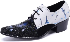 Santimon Mens Oxford Dress Shoes Patent Genuine Leather Pointed Toe Ballroom Floral Carving Wedding Brogue Derby Dance Shoes