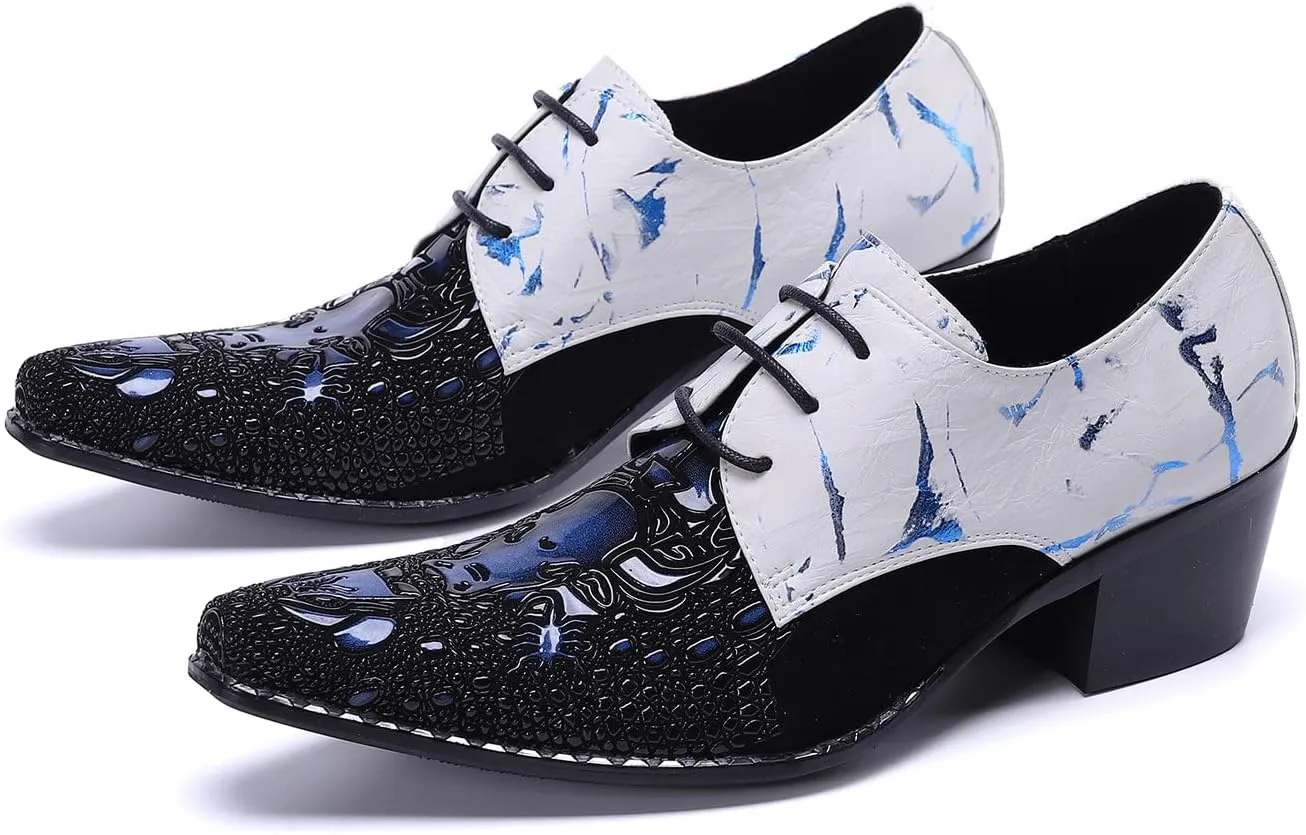 Santimon Mens Oxford Dress Shoes Patent Genuine Leather Pointed Toe Ballroom Floral Carving Wedding Brogue Derby Dance Shoes