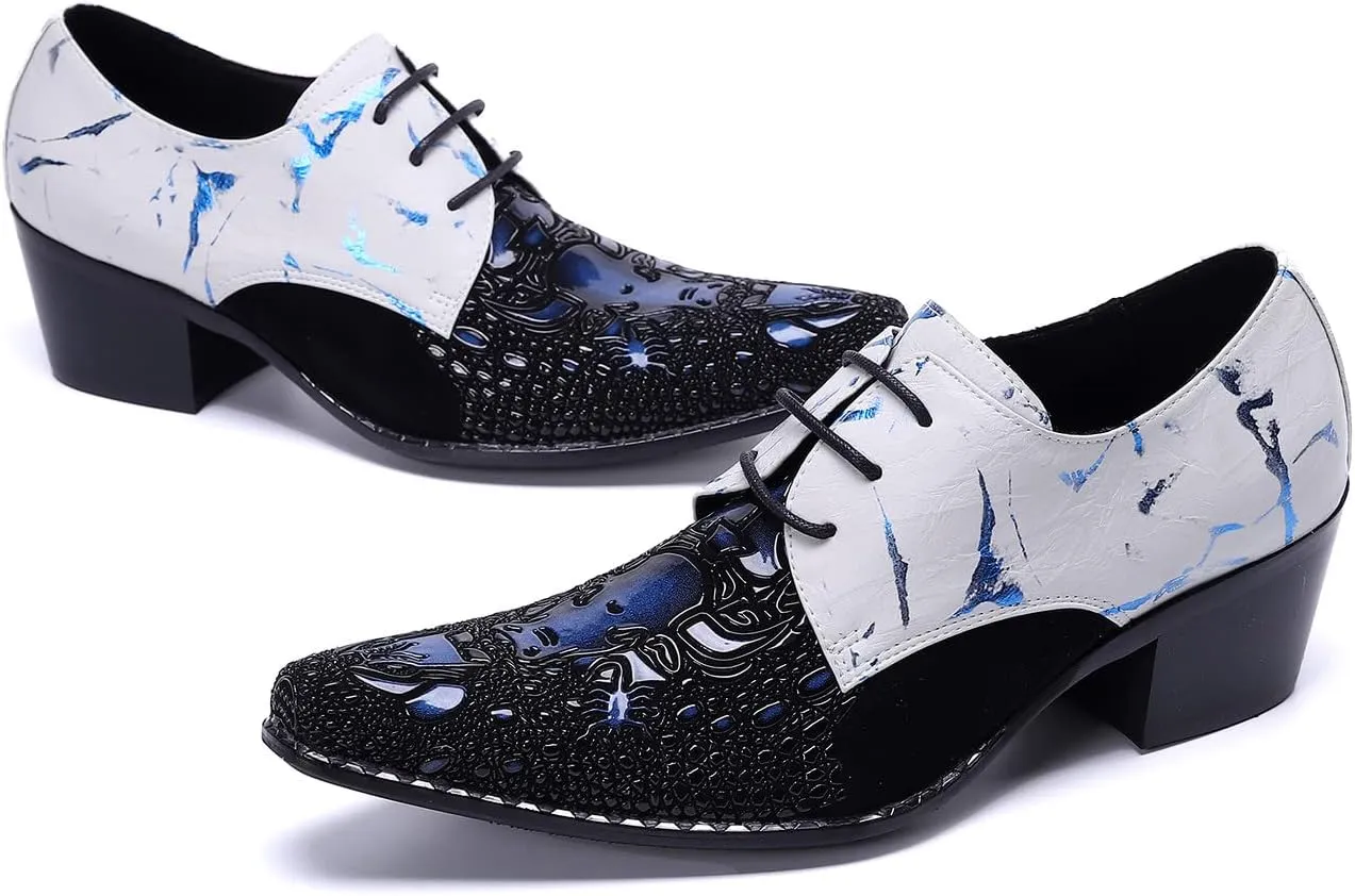 Santimon Mens Oxford Dress Shoes Patent Genuine Leather Pointed Toe Ballroom Floral Carving Wedding Brogue Derby Dance Shoes