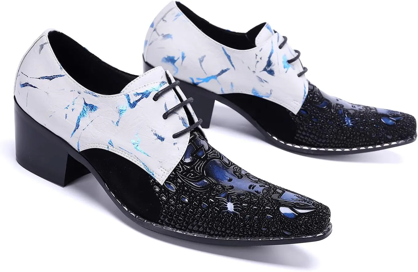 Santimon Mens Oxford Dress Shoes Patent Genuine Leather Pointed Toe Ballroom Floral Carving Wedding Brogue Derby Dance Shoes