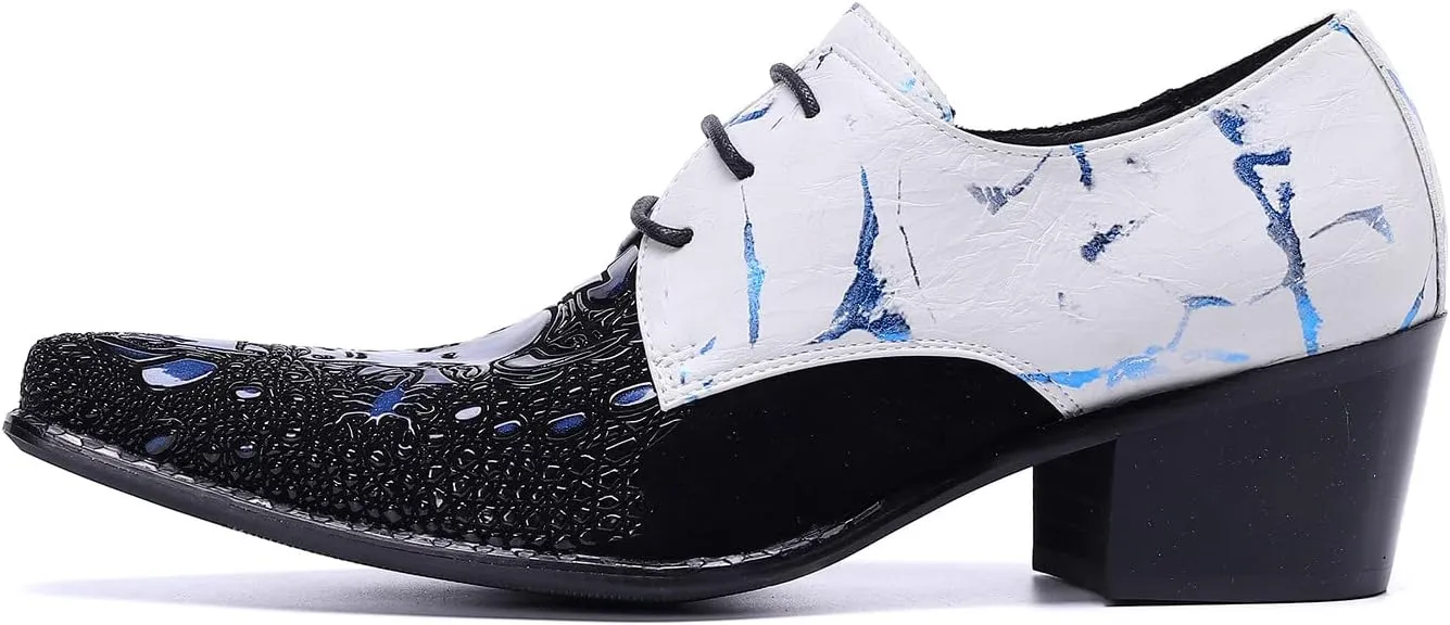 Santimon Mens Oxford Dress Shoes Patent Genuine Leather Pointed Toe Ballroom Floral Carving Wedding Brogue Derby Dance Shoes