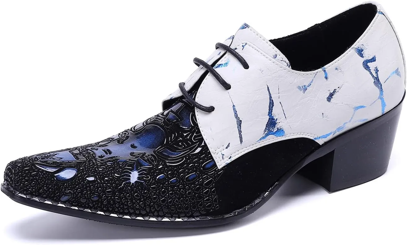 Santimon Mens Oxford Dress Shoes Patent Genuine Leather Pointed Toe Ballroom Floral Carving Wedding Brogue Derby Dance Shoes