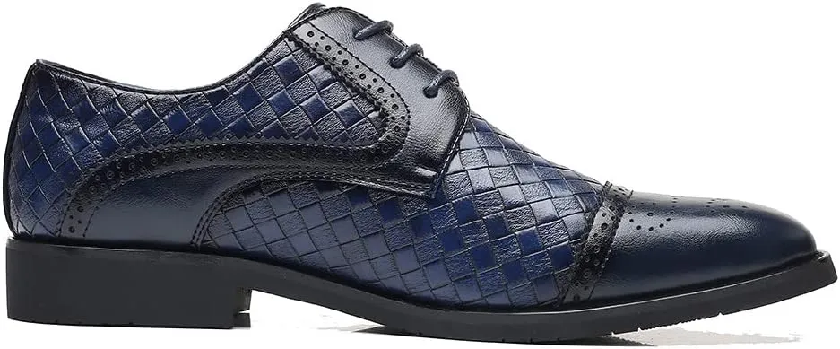 Santimon Mens Woven Leather Dress Shoes Wingtip Lace Up Oxfords Classic Formal Derby
