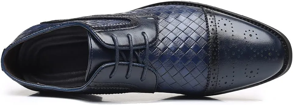 Santimon Mens Woven Leather Dress Shoes Wingtip Lace Up Oxfords Classic Formal Derby