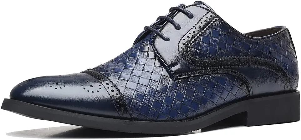 Santimon Mens Woven Leather Dress Shoes Wingtip Lace Up Oxfords Classic Formal Derby