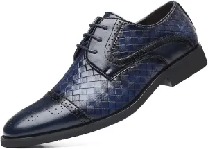 Santimon Mens Woven Leather Dress Shoes Wingtip Lace Up Oxfords Classic Formal Derby