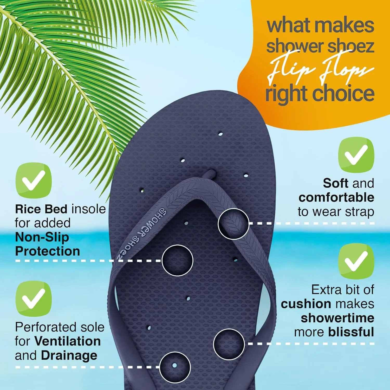 Shower Shoez Women's Non-Slip Pool Dorm Water Sandals Flip Flops