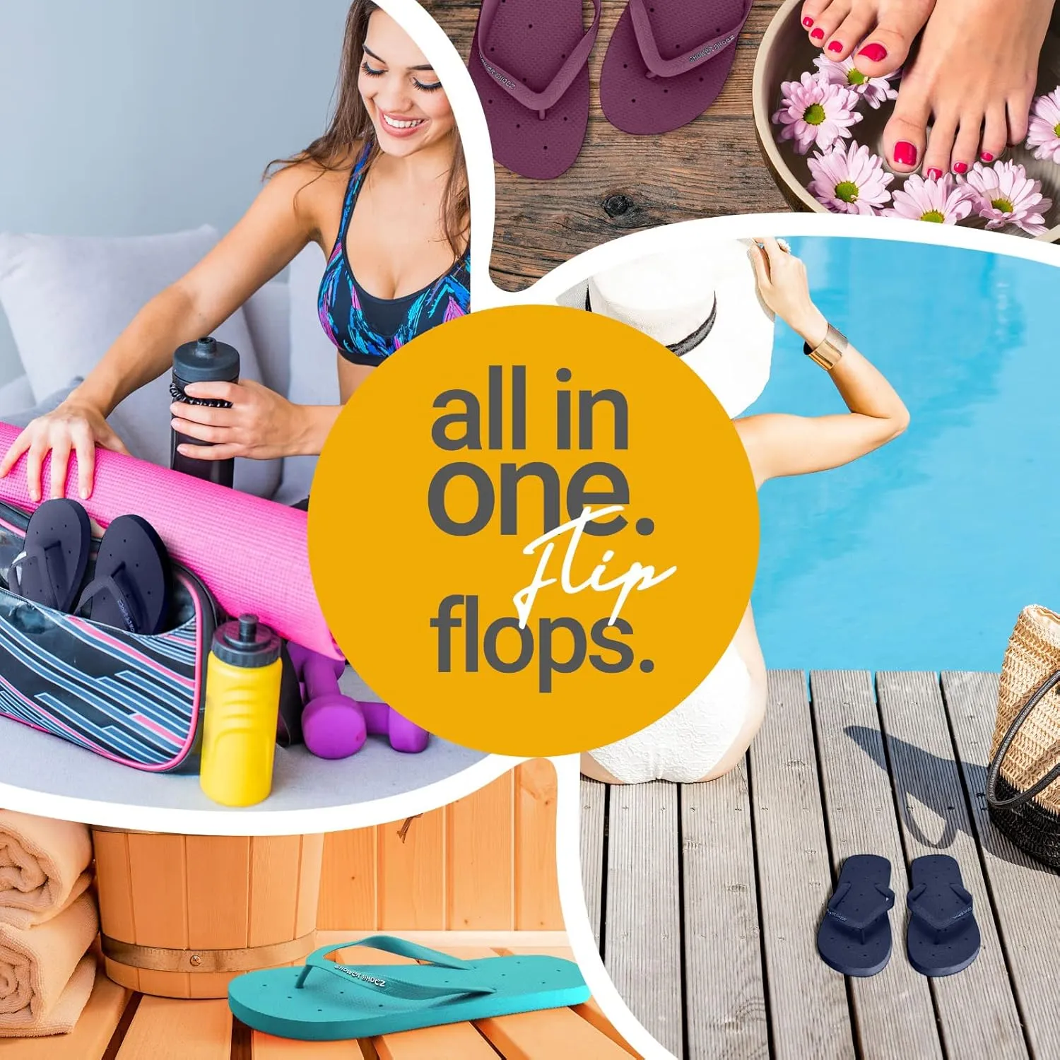 Shower Shoez Women's Non-Slip Pool Dorm Water Sandals Flip Flops