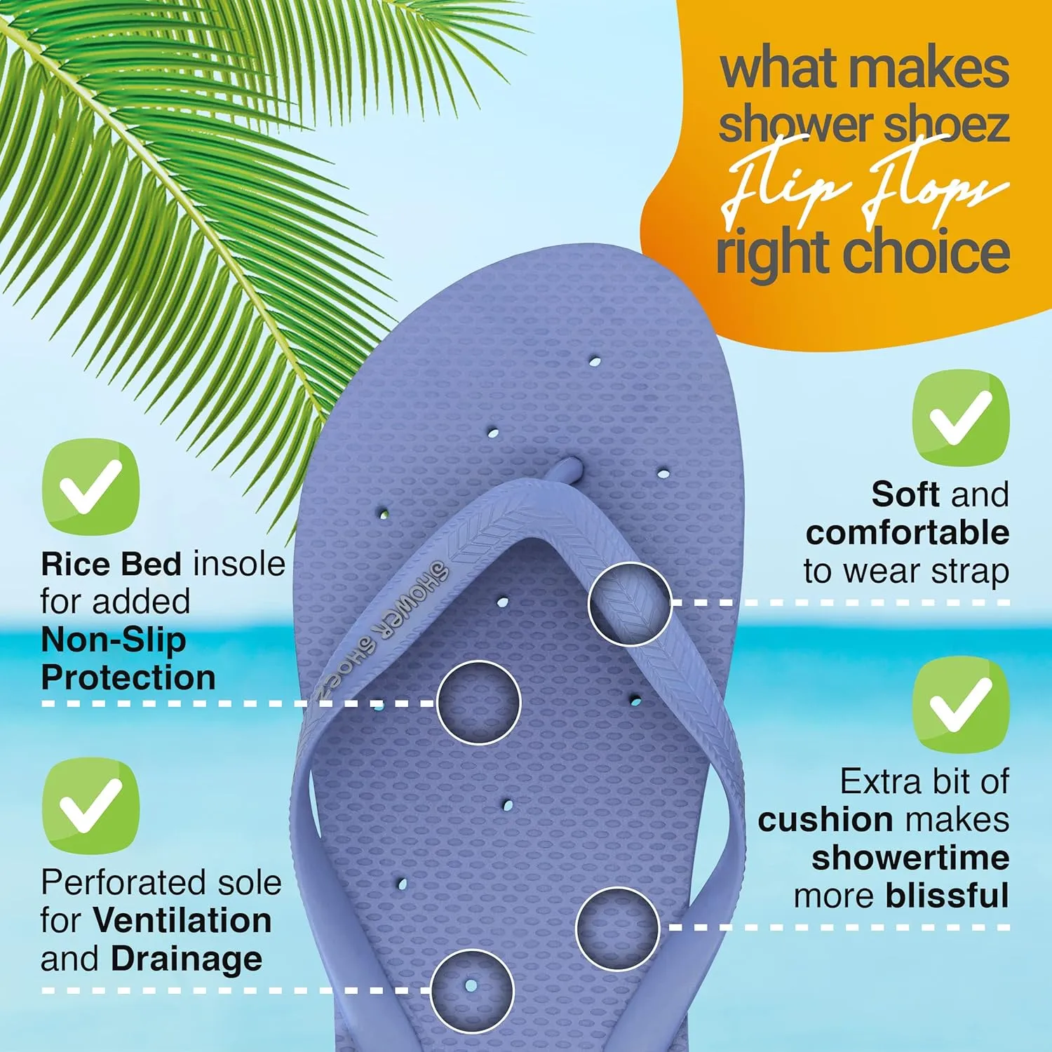 Shower Shoez Women's Non-Slip Pool Dorm Water Sandals Flip Flops