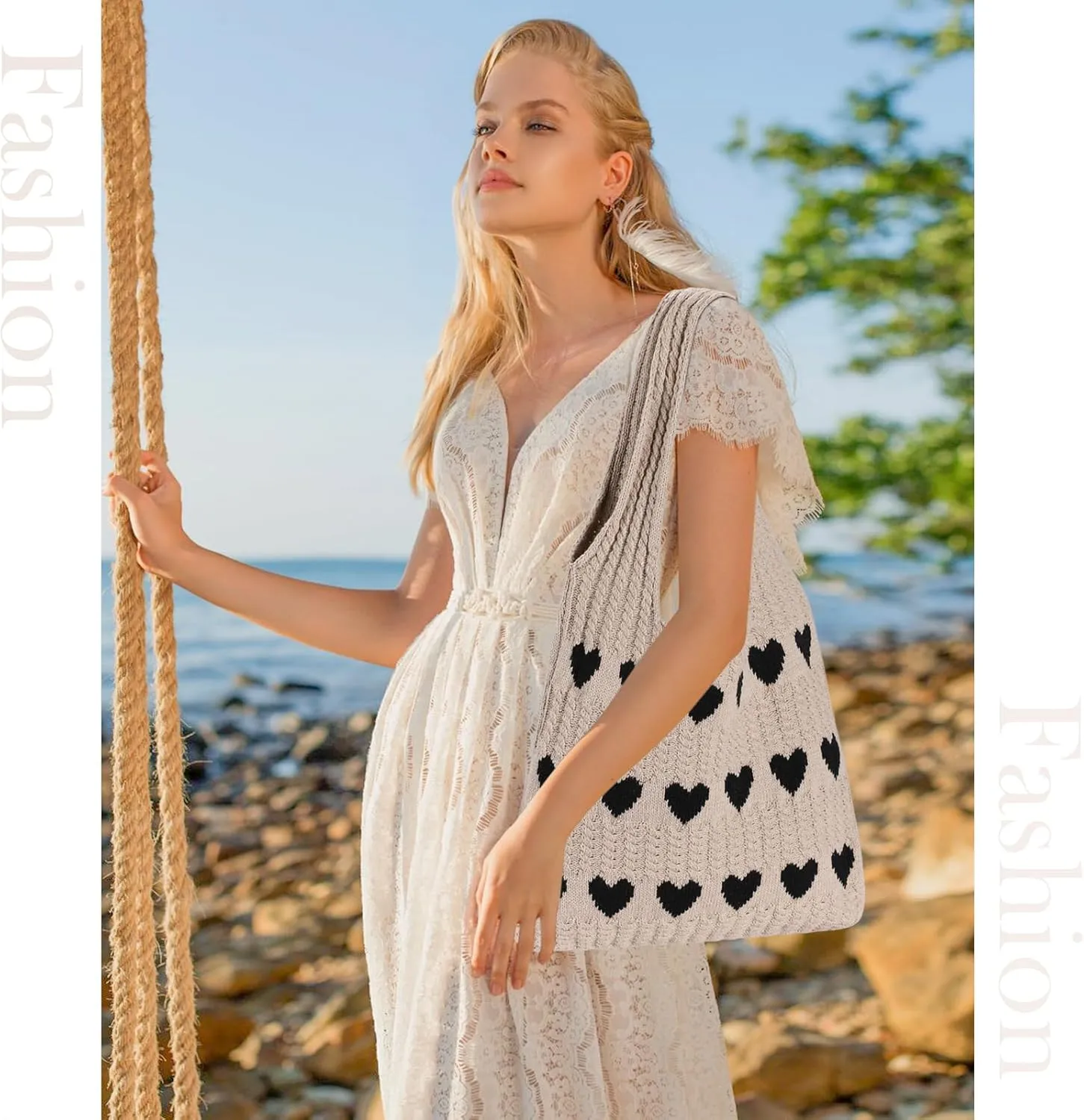 Sightor Crochet Tote Bag, Mesh Beach Bag Knit Summer Hobo Bag Vacation Boho Tote Bag for Women