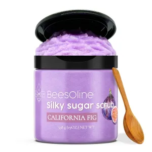 Silky Sugar Scrub by BeesOline - Premium Fine Cane Sugar | CALIFORNIA FIG Scented - Extra Large 20oz, Convienent Flip-Top Lid, Organic Sunflower Oil & COCONUT OIL for Smooth Gentle Exfoliation