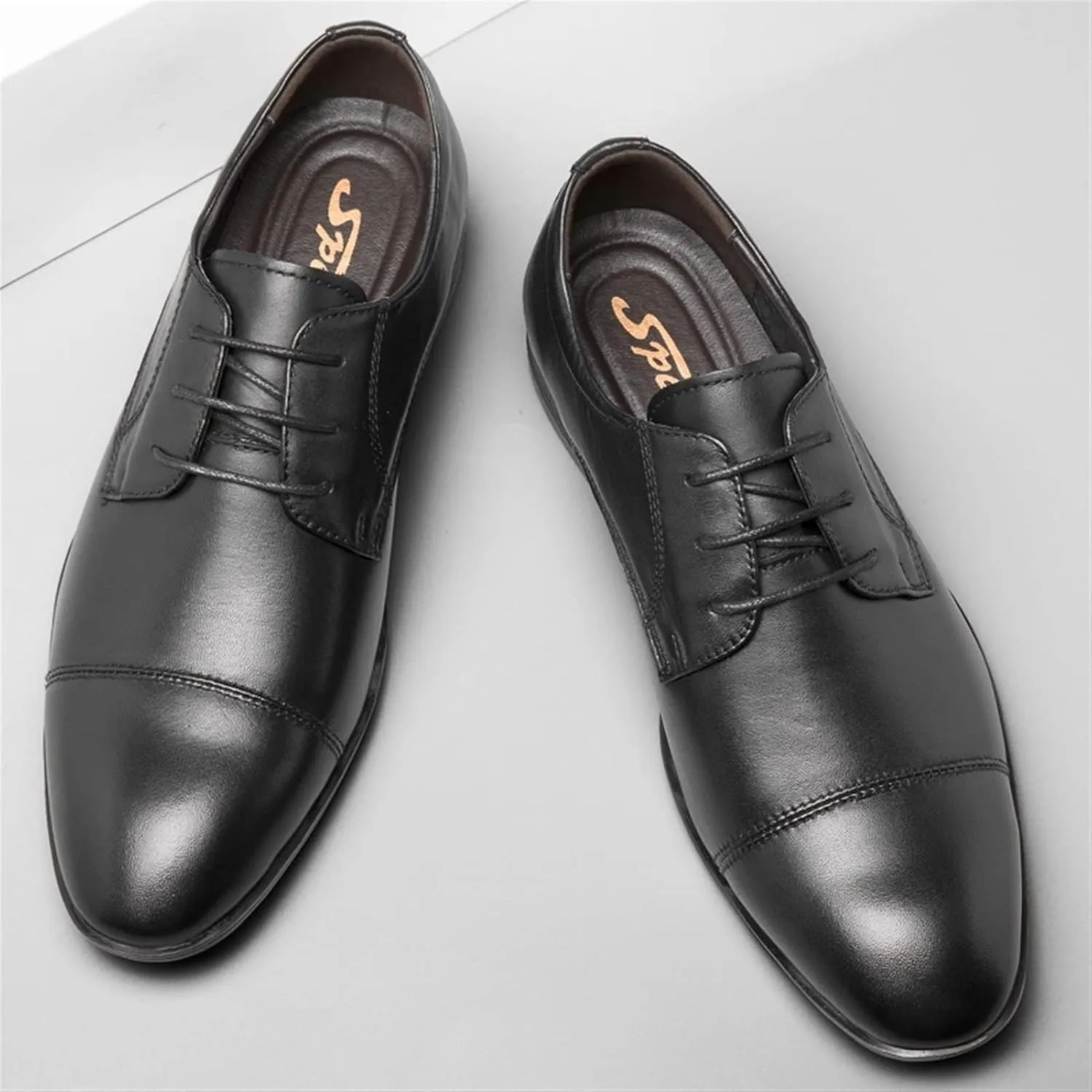 Single Season Formal Shoes for Men Lace Up Crocodile Print Derby Shoes Round Cap Toe Leather Rubber Sole Non Slip Block Heel Classic Very Popular Among Young People