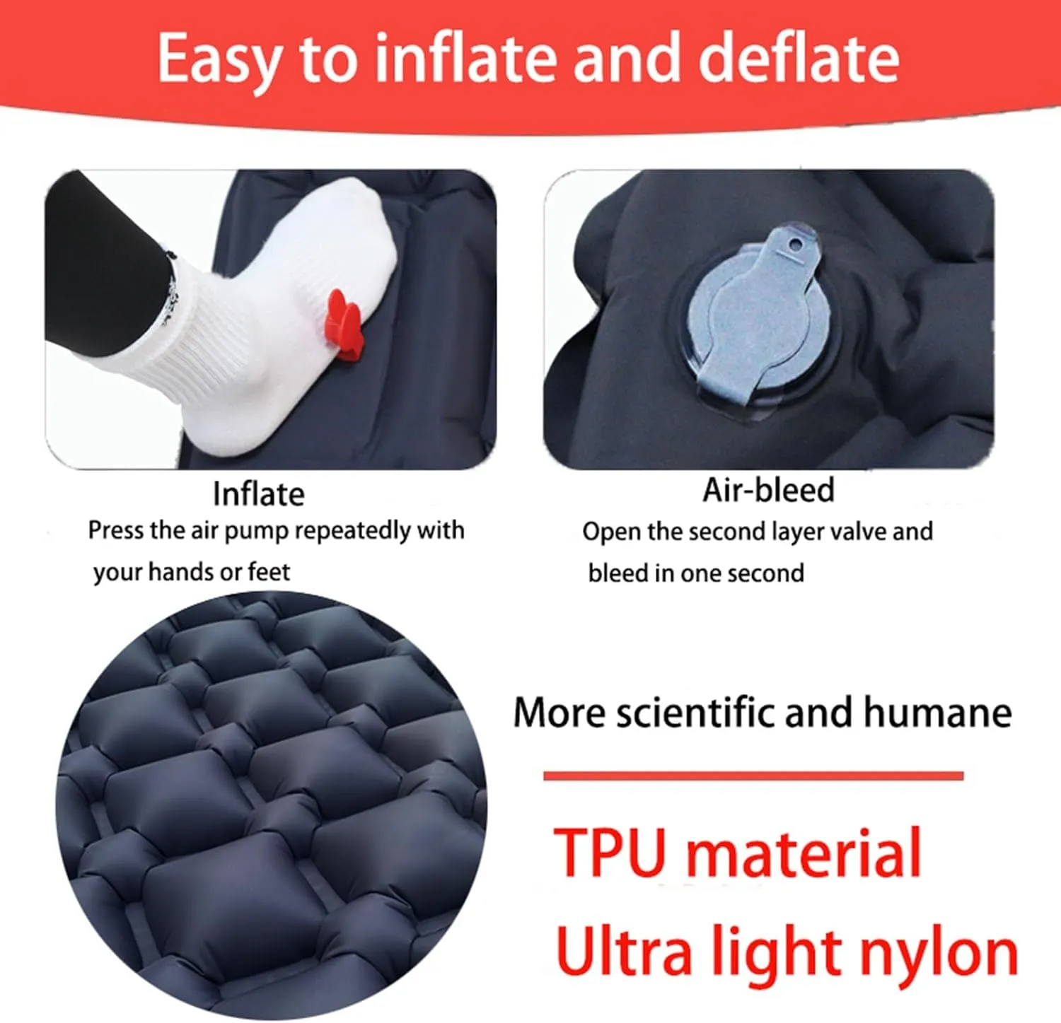 Sleeping Pad for Camping, Ultralight Foldable Camping Mattress with Pillow Built-in Foot Pump, for Backpacking, Hiking & Travel(Color:Navy)