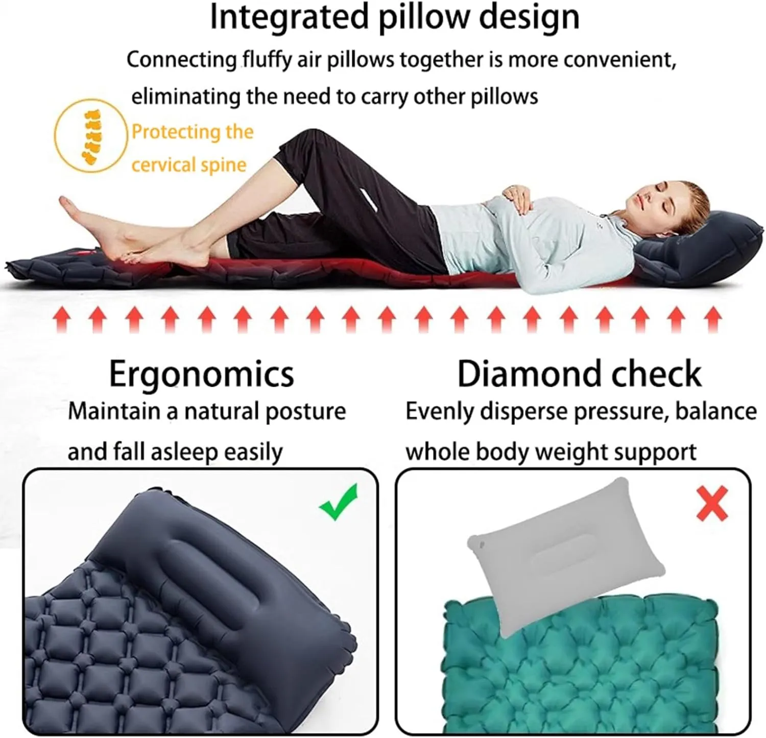 Sleeping Pad for Camping, Ultralight Foldable Camping Mattress with Pillow Built-in Foot Pump, for Backpacking, Hiking & Travel(Color:Navy)