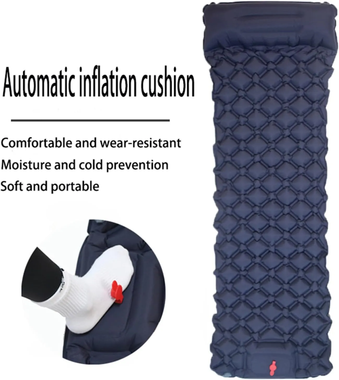 Sleeping Pad for Camping, Ultralight Foldable Camping Mattress with Pillow Built-in Foot Pump, for Backpacking, Hiking & Travel(Color:Navy)