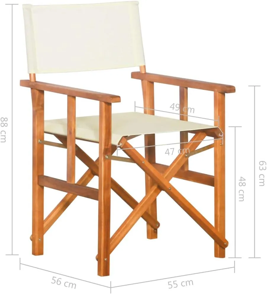 Solid Acacia Wood Folding Director's Chairs Set of 2, Brown and Cream Outdoor Patio Lounge Chairs with Durable Fabric for Camping Beach Poolside Tanning