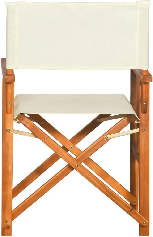 Solid Acacia Wood Folding Director's Chairs Set of 2, Brown and Cream Outdoor Patio Lounge Chairs with Durable Fabric for Camping Beach Poolside Tanning