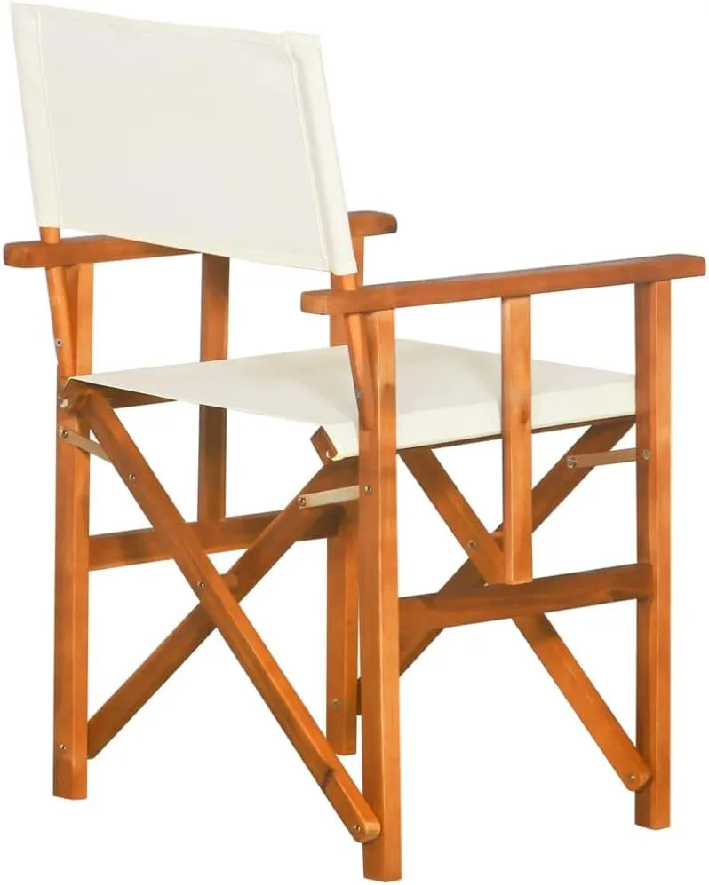 Solid Acacia Wood Folding Director's Chairs Set of 2, Brown and Cream Outdoor Patio Lounge Chairs with Durable Fabric for Camping Beach Poolside Tanning