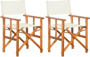 Solid Acacia Wood Folding Director's Chairs Set of 2, Brown and Cream Outdoor Patio Lounge Chairs with Durable Fabric for Camping Beach Poolside Tanning