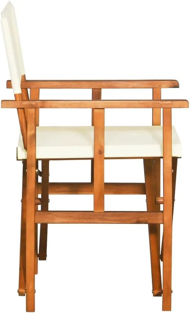 Solid Acacia Wood Folding Director's Chairs Set of 2, Brown and Cream Outdoor Patio Lounge Chairs with Durable Fabric for Camping Beach Poolside Tanning