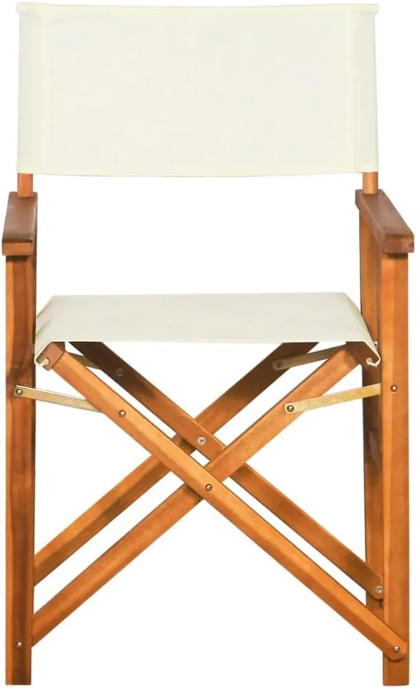Solid Acacia Wood Folding Director's Chairs Set of 2, Brown and Cream Outdoor Patio Lounge Chairs with Durable Fabric for Camping Beach Poolside Tanning