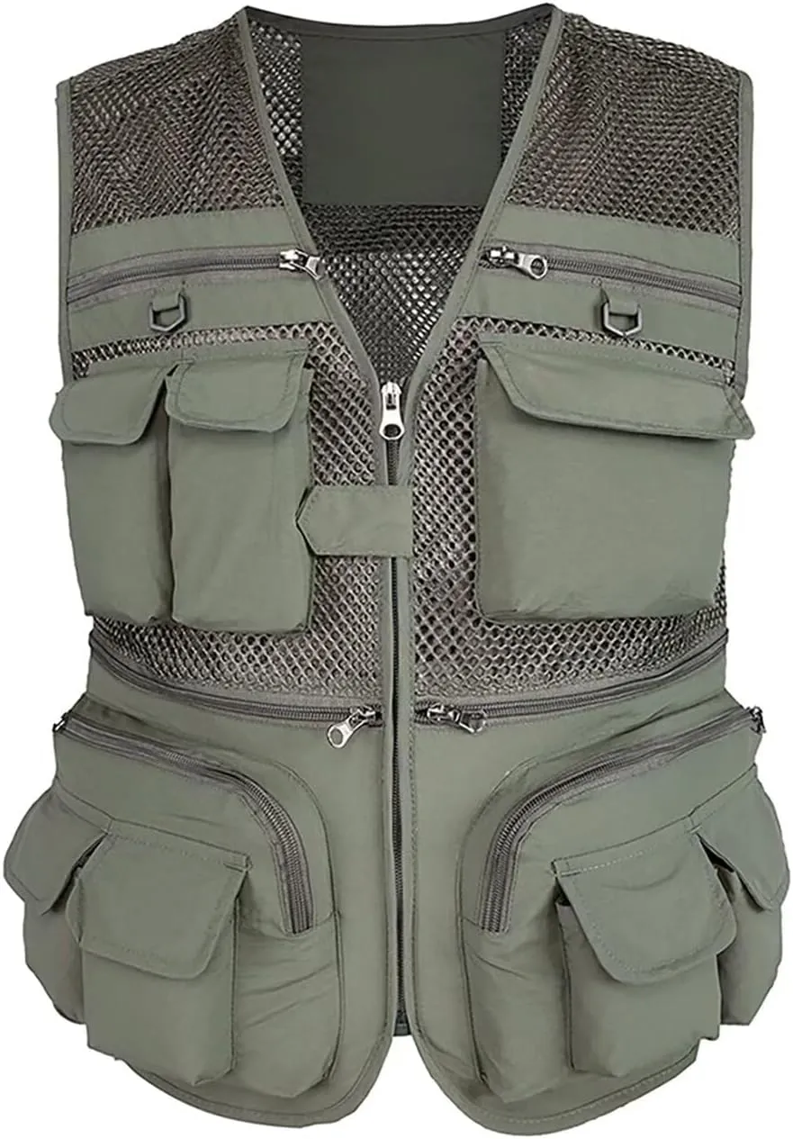 Spanye Mens Fishing Hunting Vest Outdoor Travel Utility Vest Tactical Work Jacket Multi Pocket