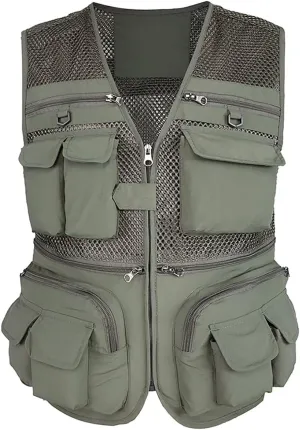 Spanye Mens Fishing Hunting Vest Outdoor Travel Utility Vest Tactical Work Jacket Multi Pocket