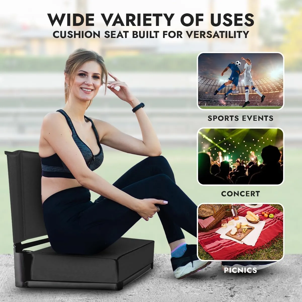 Stadium Seats Bleacher Seats with Backs and Cushion Extra Wide Stadium seat bleacher Chairs with Back and Cushion Soccer Football Hockey Baseball Gifts Football (Black, Extra Large)