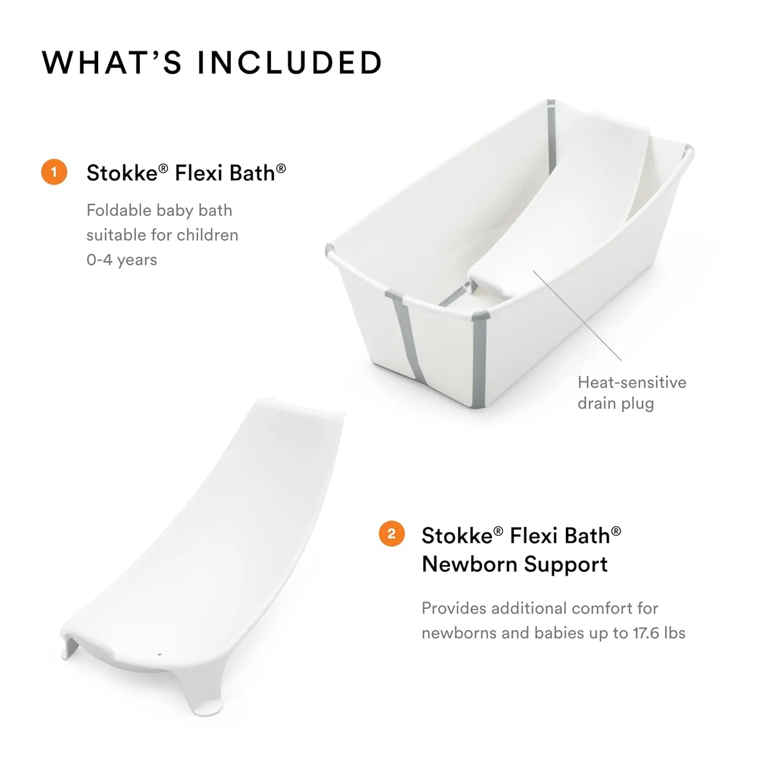 Stokke Flexi Bath Bundle, White - Foldable Baby Bathtub   Newborn Support - Durable & Easy to Store - Convenient to Use at Home or Traveling - Best for Newborns & Babies Up to 48 Months