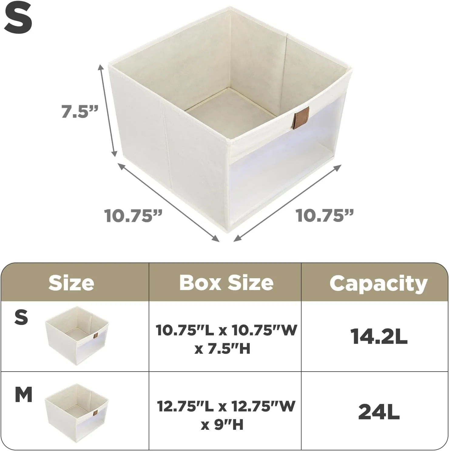 Storage Bins with Clear Window, Linen Closet Organizers and Storage, Closet Storage Shelves Box, Foldable Cloth Basket for Towels, Books, Toys, 10.75" x 10.75" x 7.5", Beige, 4-pack