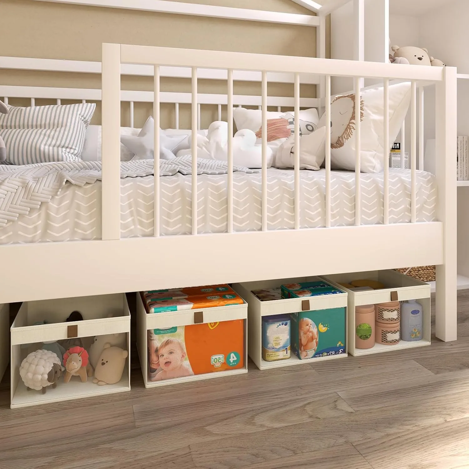 Storage Bins with Clear Window, Linen Closet Organizers and Storage, Closet Storage Shelves Box, Foldable Cloth Basket for Towels, Books, Toys, 10.75" x 10.75" x 7.5", Beige, 4-pack