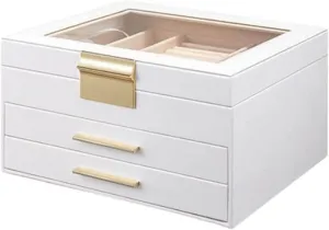 Storage Case Watch Roll Drawer Type Jewelry Box with Clear Glass Top Cover, Necklace Watch Earring Jewelry Leather Storage Box Watch Box gift