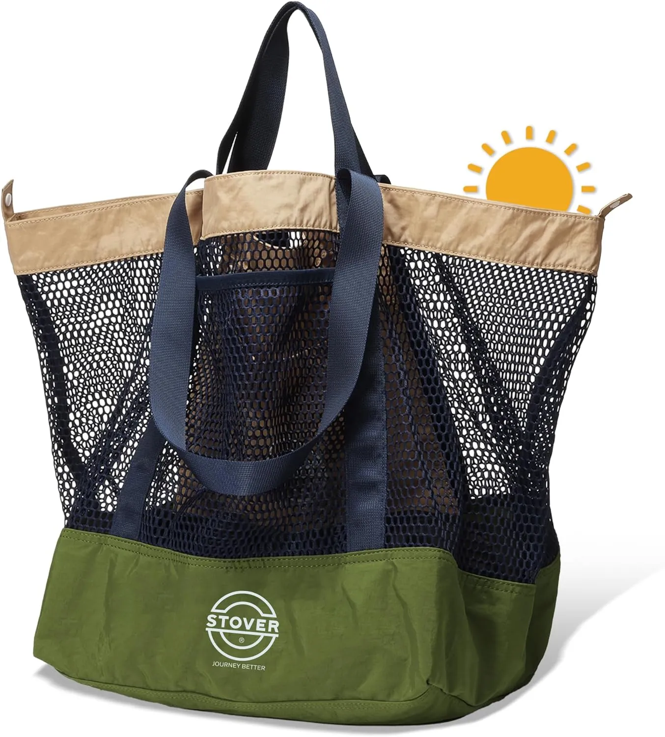 STOVER Large Mesh Beach Bag, Vacation, Pool, Shopping, & Travel Tote - Foldable w/Storage Pockets for Women, Men & Families