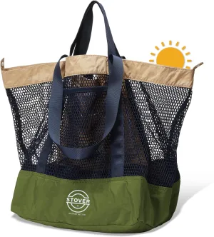 STOVER Large Mesh Beach Bag, Vacation, Pool, Shopping, & Travel Tote - Foldable w/Storage Pockets for Women, Men & Families