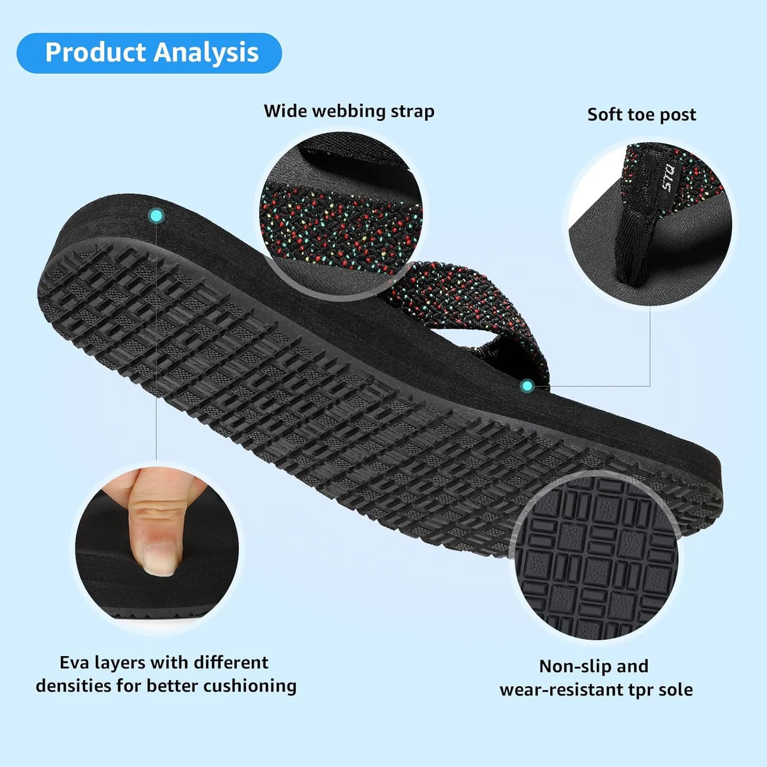 STQ Womens Quick Dry Flip Flops with Yoga Mat Sole丨Arch Support Thong Sandals