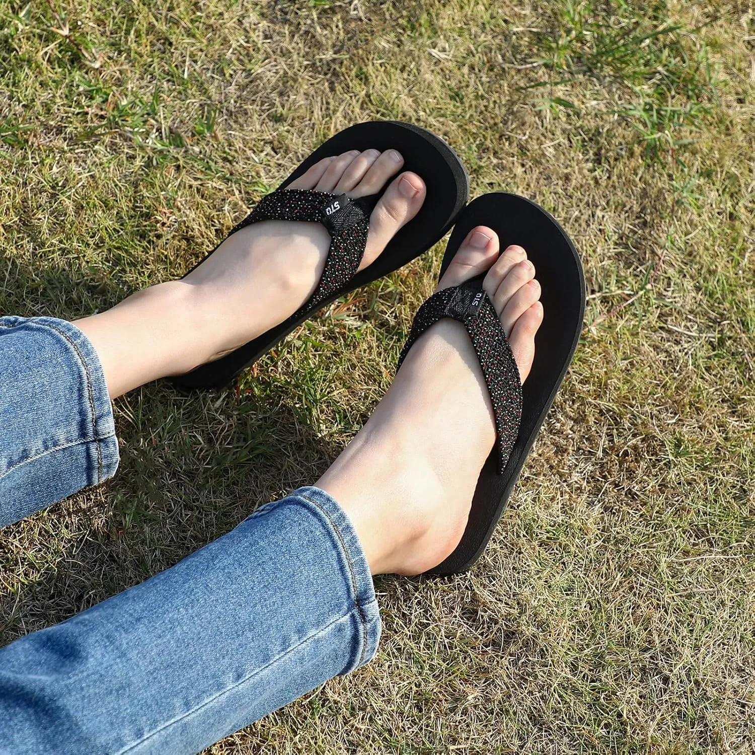 STQ Womens Quick Dry Flip Flops with Yoga Mat Sole丨Arch Support Thong Sandals