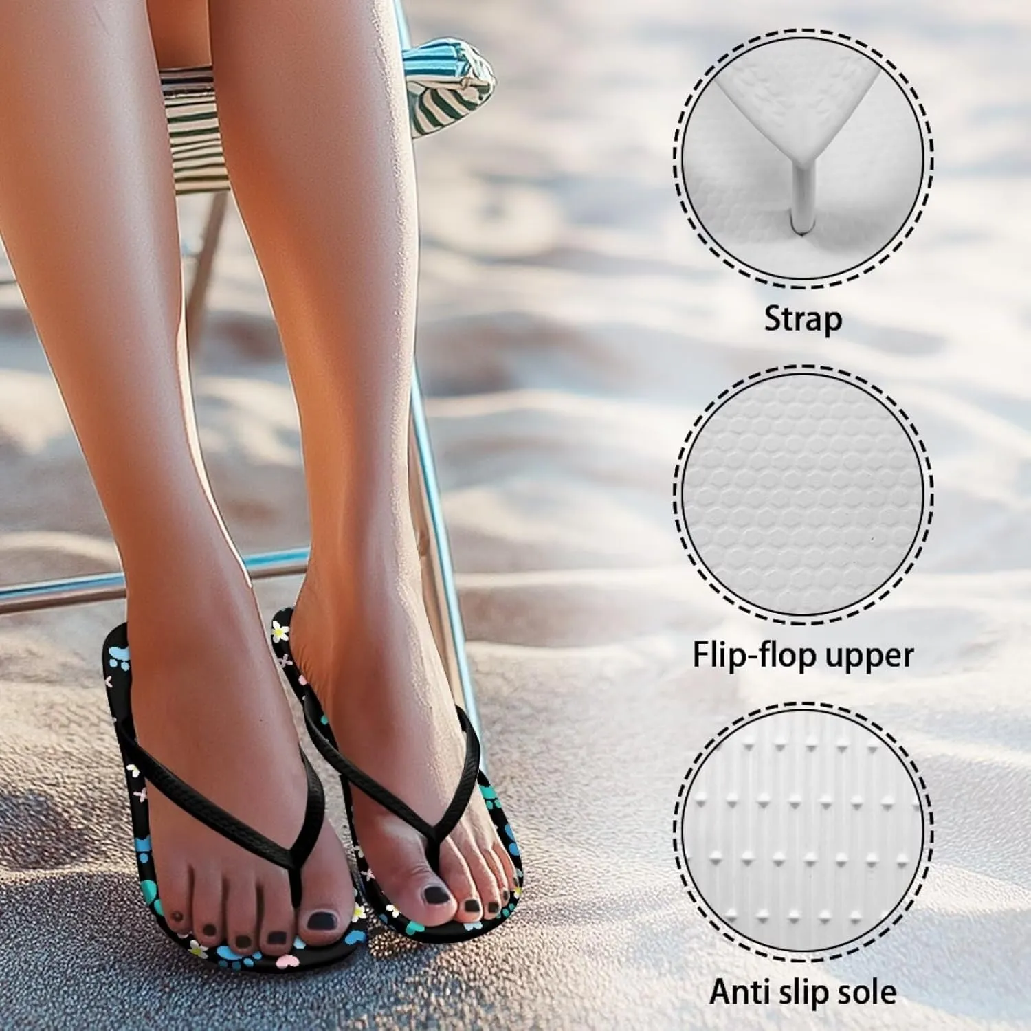 Summer Slides for Women Non Slip EVA Sole Pool Sandals with Shock Resistant Quick-Dry Beach Flip Flops