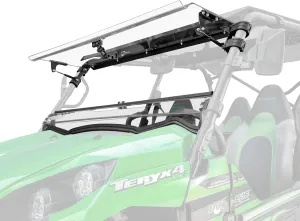 SuperATV Scratch Resistant 3-in-1 Flip Windshield for 2016  Kawasaki Teryx 800, Teryx 4 800, 2021  Teryx S, Teryx 4 S, Made of 1/4" Polycarbonate 250x Stronger than Glass, Open, Vented, USA Made
