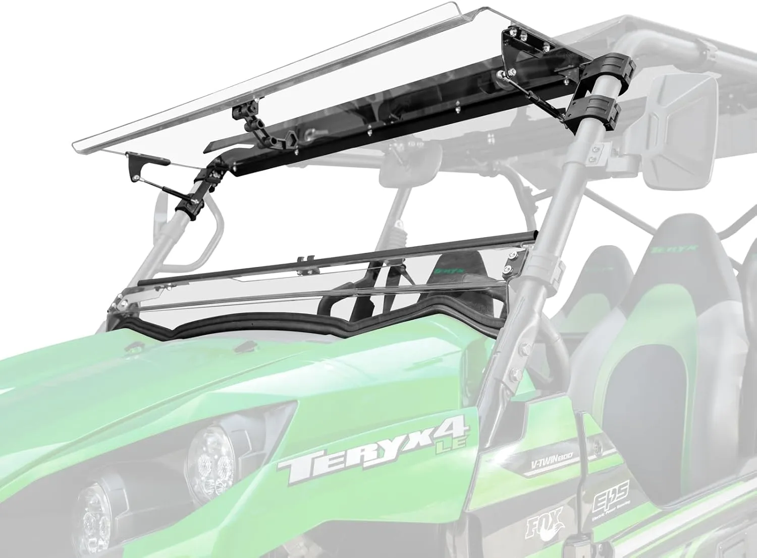 SuperATV Scratch Resistant 3-in-1 Flip Windshield for 2016  Kawasaki Teryx 800, Teryx 4 800, 2021  Teryx S, Teryx 4 S, Made of 1/4" Polycarbonate 250x Stronger than Glass, Open, Vented, USA Made