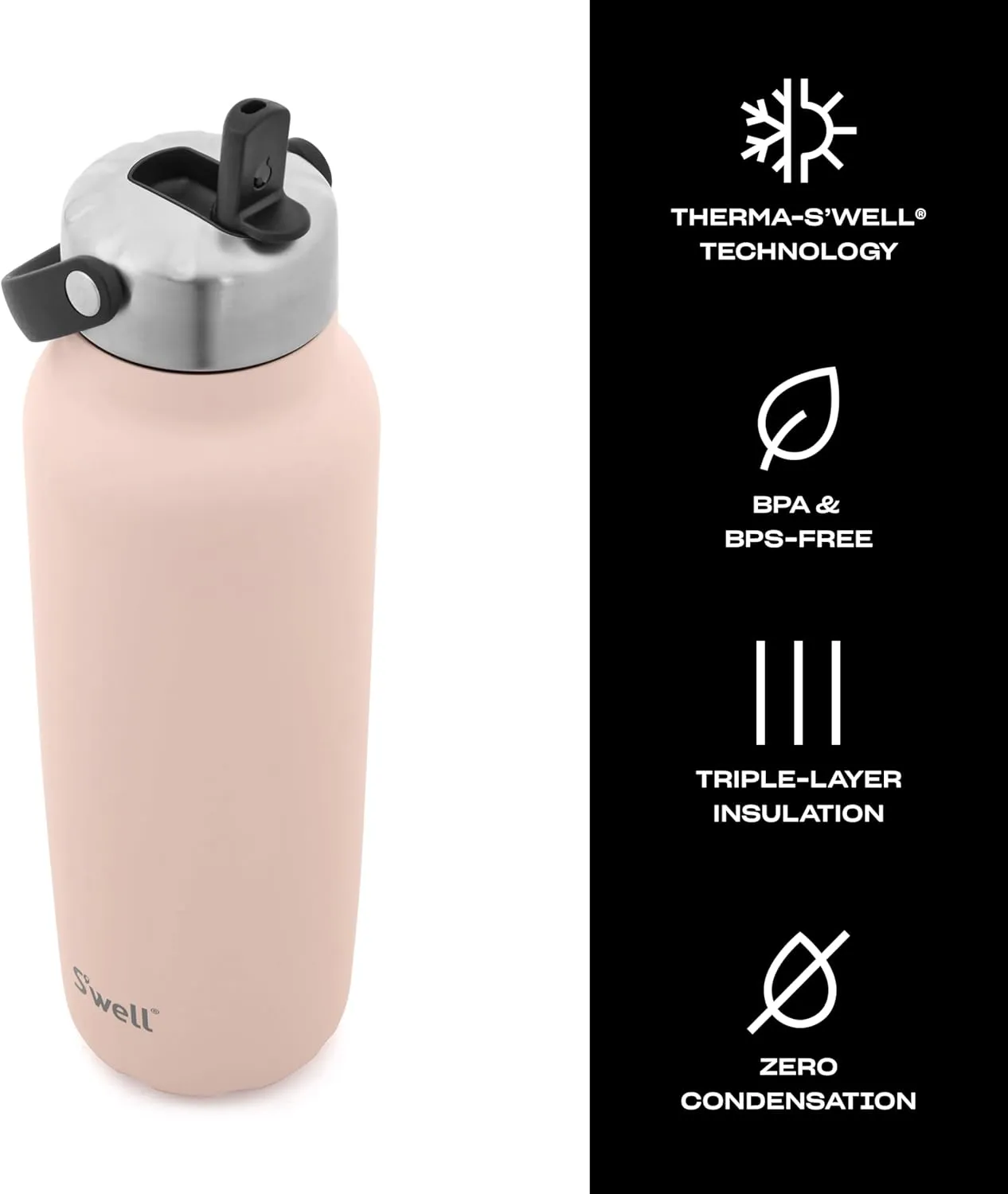 S'well Recycled Stainless Steel Explorer with Flip Straw Lid and Handle, 40oz, Himalayan Salt, Triple Layered Vacuum Insulated Containers Keeps Drinks Cold for 54 Hours and Hot for 12