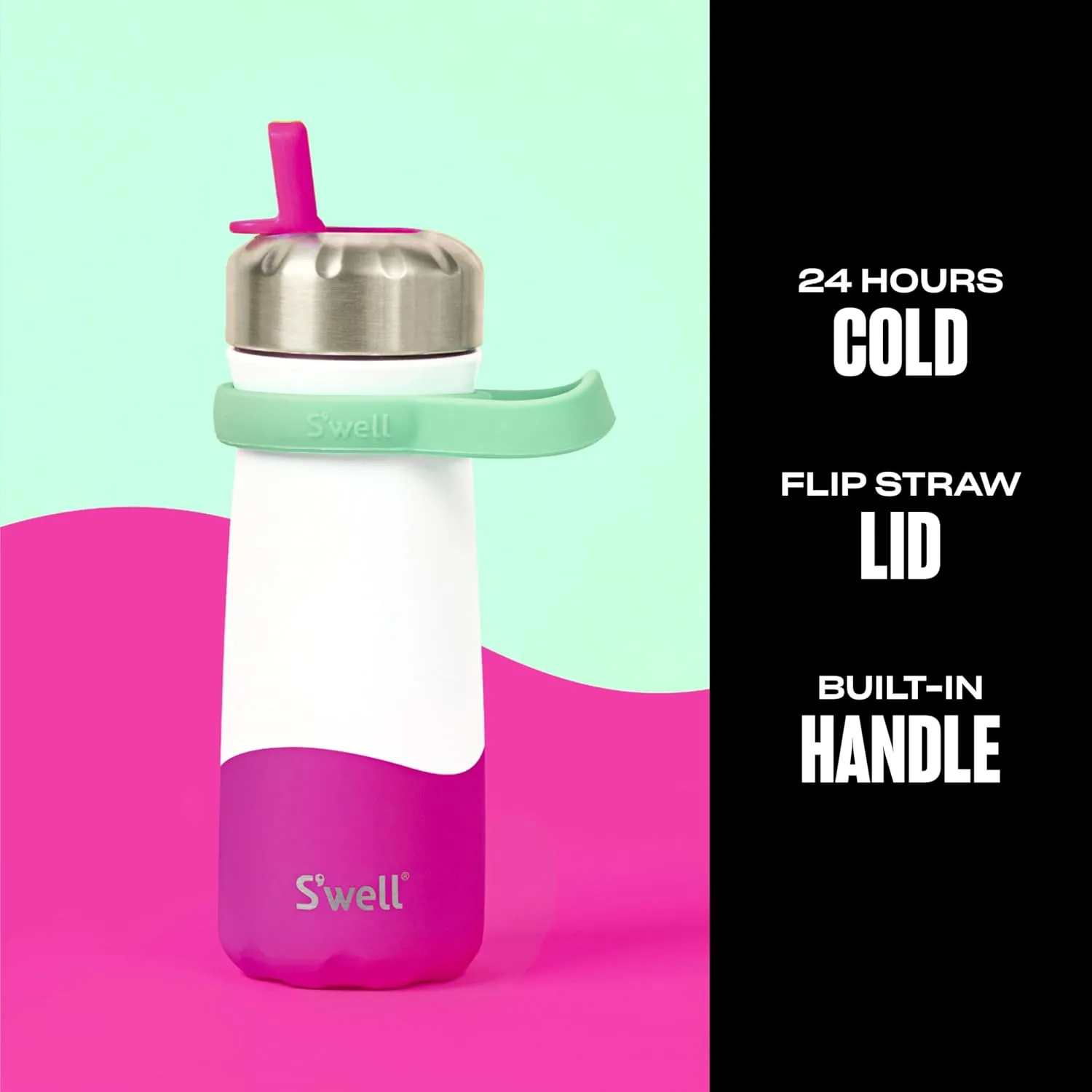 S'well Stainless Steel Traveler with Flip Straw Lid, 16oz, Dragonfruit, Triple Layered Vacuum Insulated Containers Keeps Drinks Cold for 24 Hours, BPA Free, Easy Carrying On the Go