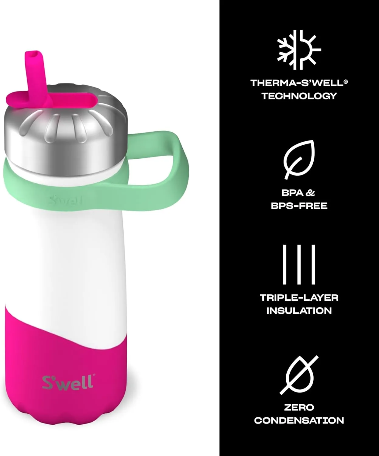 S'well Stainless Steel Traveler with Flip Straw Lid, 16oz, Dragonfruit, Triple Layered Vacuum Insulated Containers Keeps Drinks Cold for 24 Hours, BPA Free, Easy Carrying On the Go
