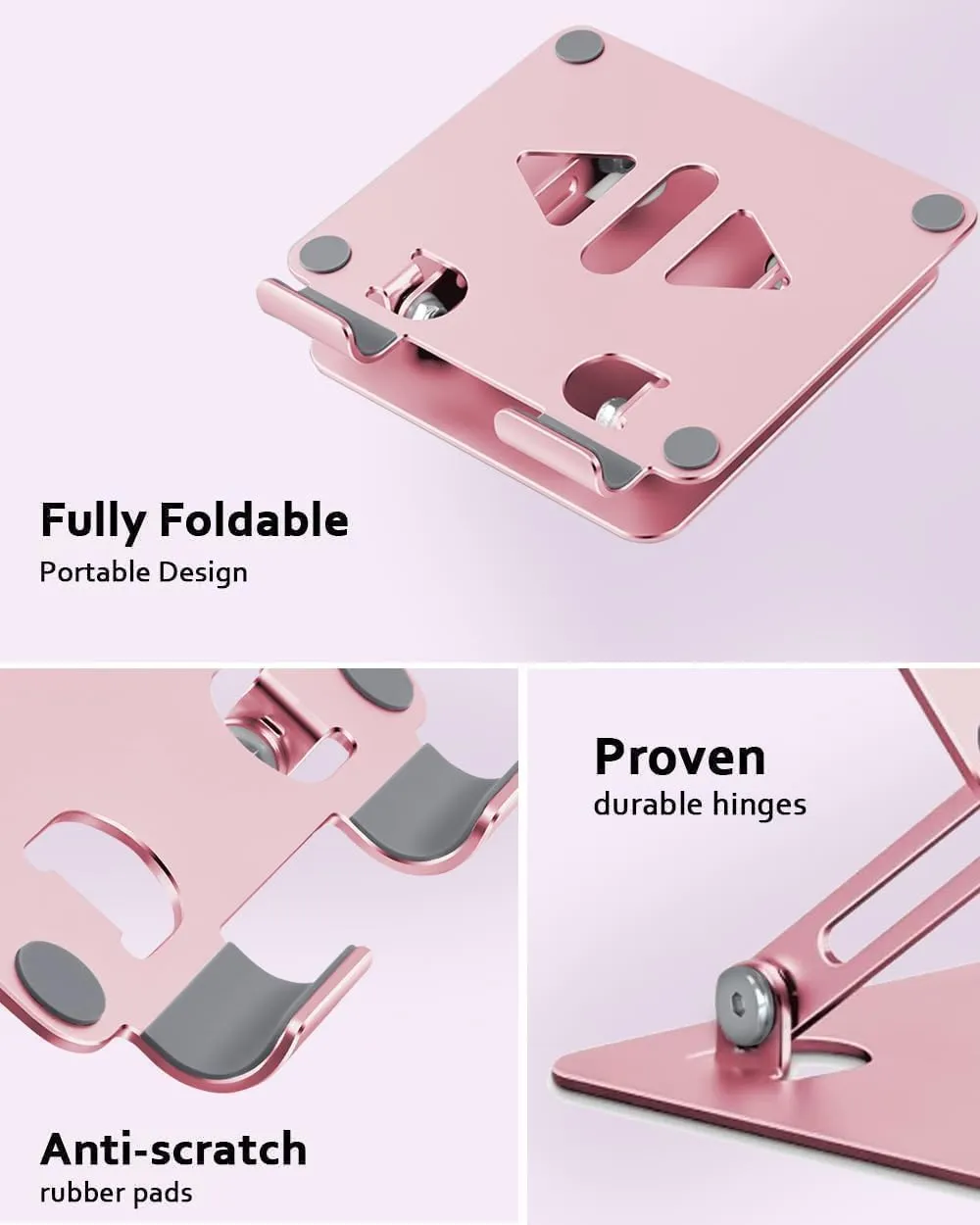 Tablet Stand Holder for Desk, Adjustable Desktop Tablet Holder, Foldable Aluminum Tablet Mount for iPad pro 12.9, iPad Air Mini, Samsung Galaxy Tabs Z Fold Kindle Fire,4-12 inch, Rose Gold