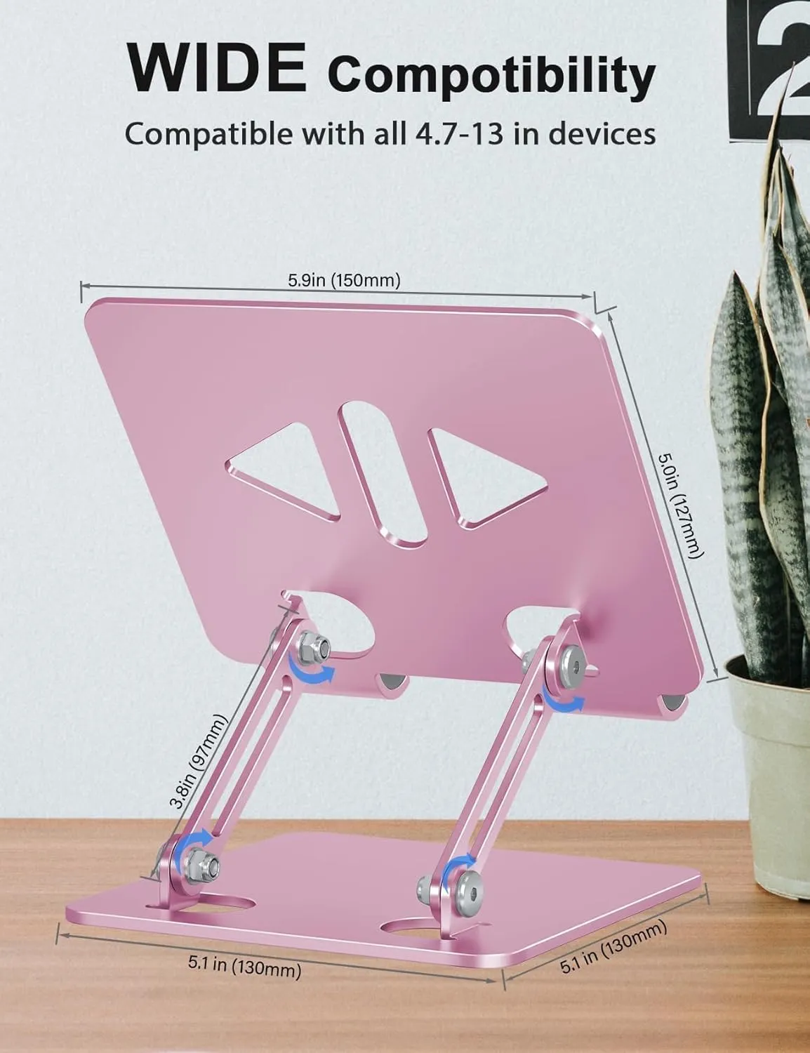 Tablet Stand Holder for Desk, Adjustable Desktop Tablet Holder, Foldable Aluminum Tablet Mount for iPad pro 12.9, iPad Air Mini, Samsung Galaxy Tabs Z Fold Kindle Fire,4-12 inch, Rose Gold